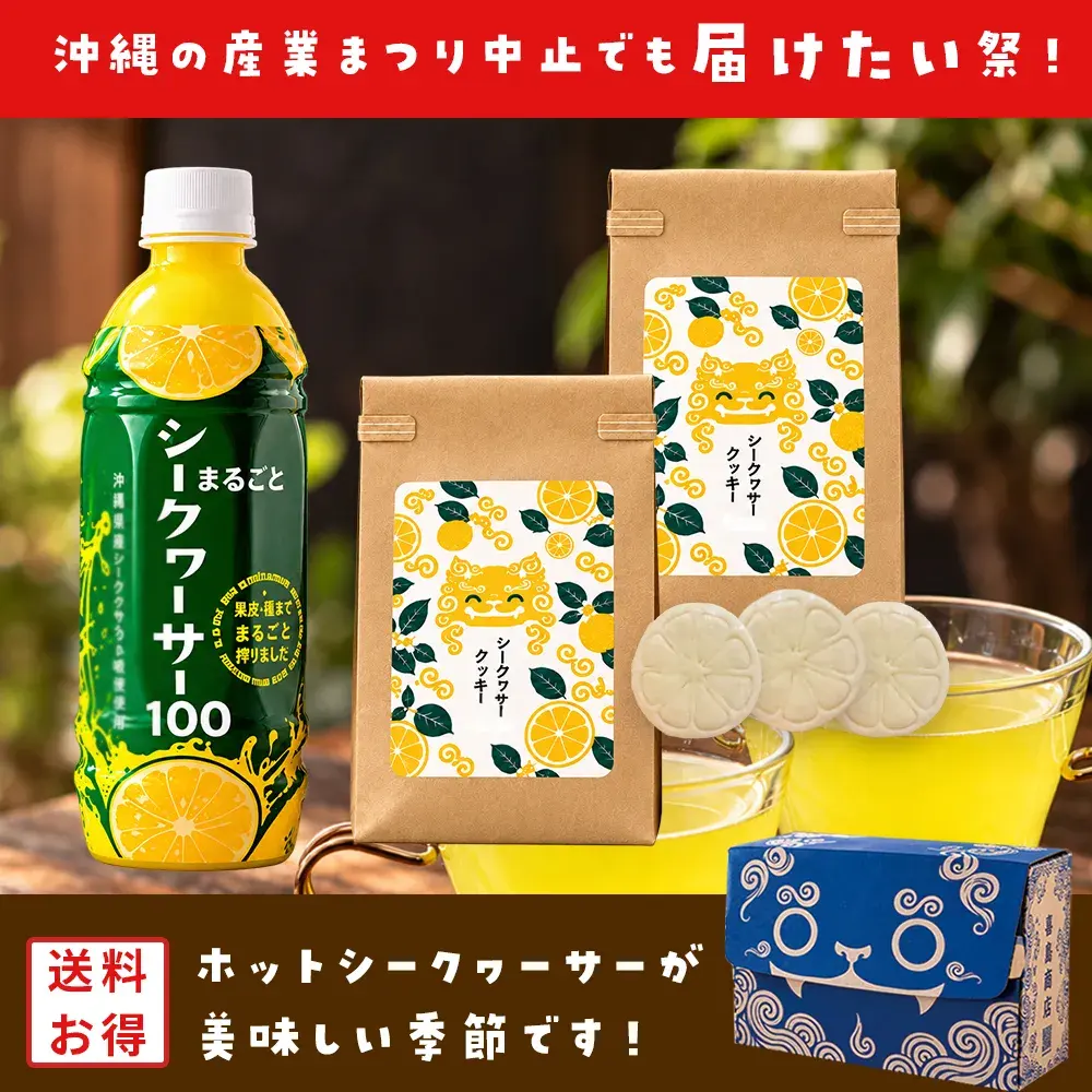 【送料込み・シーサーBOXでお届け】冬はホットで沖縄気分!シークヮーサー100&クッキーセット